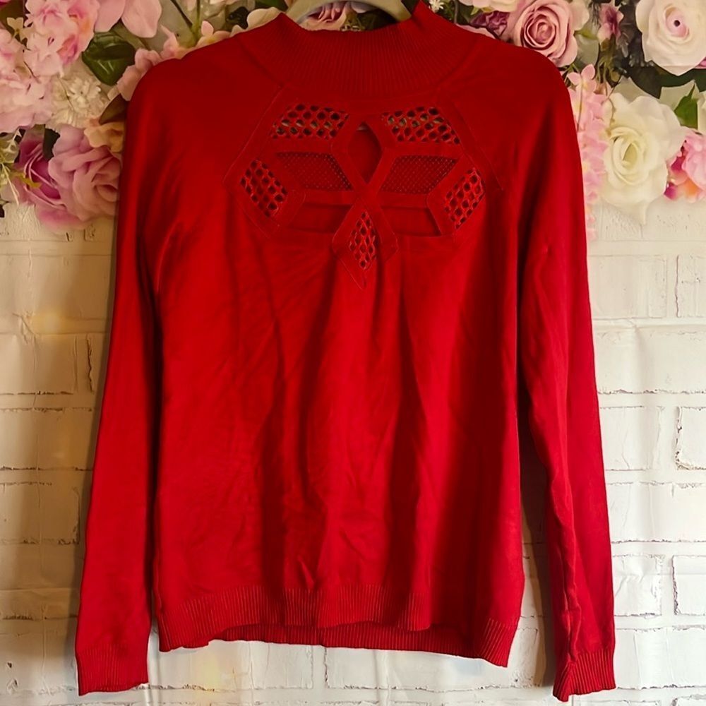 NWT CYRUS KNITS CUTOUT KNIT & Mesh Snowflake Front, Longsleeve Sweater S